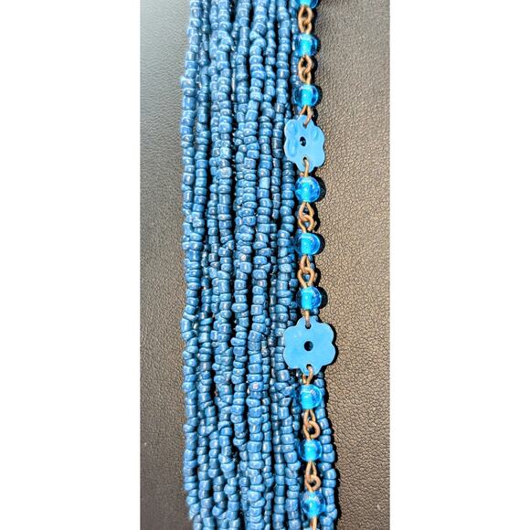 Three Piece Blue Vintage Tribal Boho Look Necklace Layered Lot - Picture 7 of 9